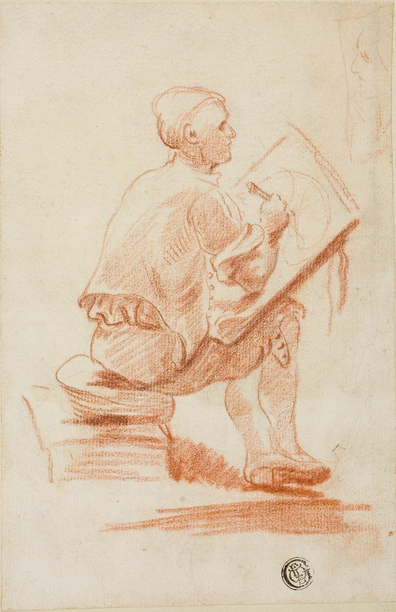 Mann som sitter på krakk av Unknown artist