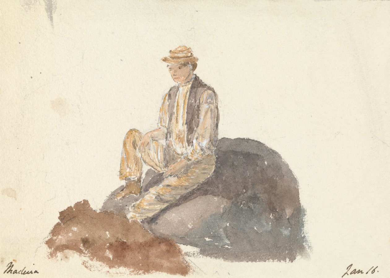 Mann som sitter på en stein (Madeira 16. januar) av Unknown artist