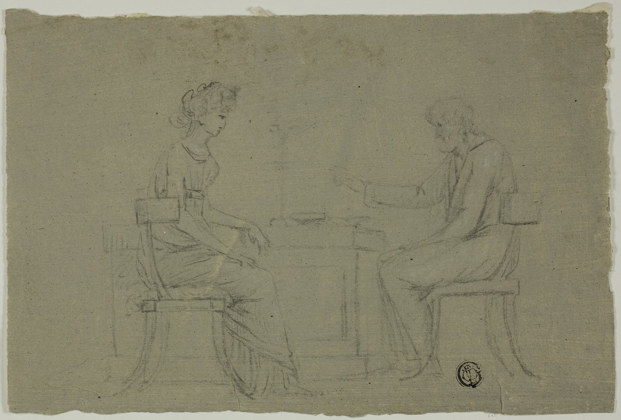 Mann og kvinne sitter ved bordet av Unknown artist