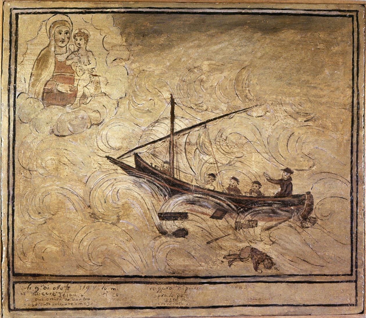 Mann ved sjøen. Voto fra 1500-tallet fra kirken Madonna dell'Arco i Napoli. av Unknown artist