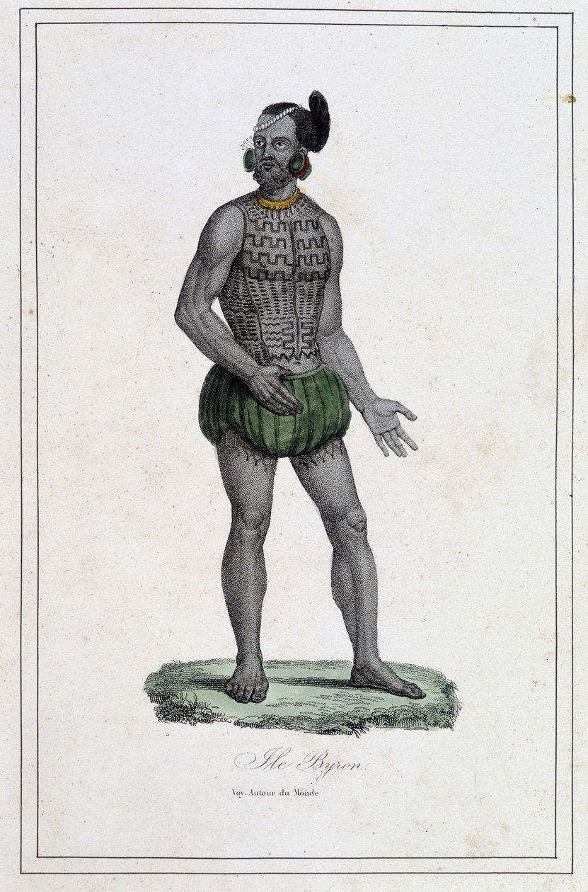 Man of Byron Islands with tattoos (Polynesia) - i "The different peoples of the earth" av Abbe Paul Jonhanneaud, Librairie des Bons livres av Unknown artist