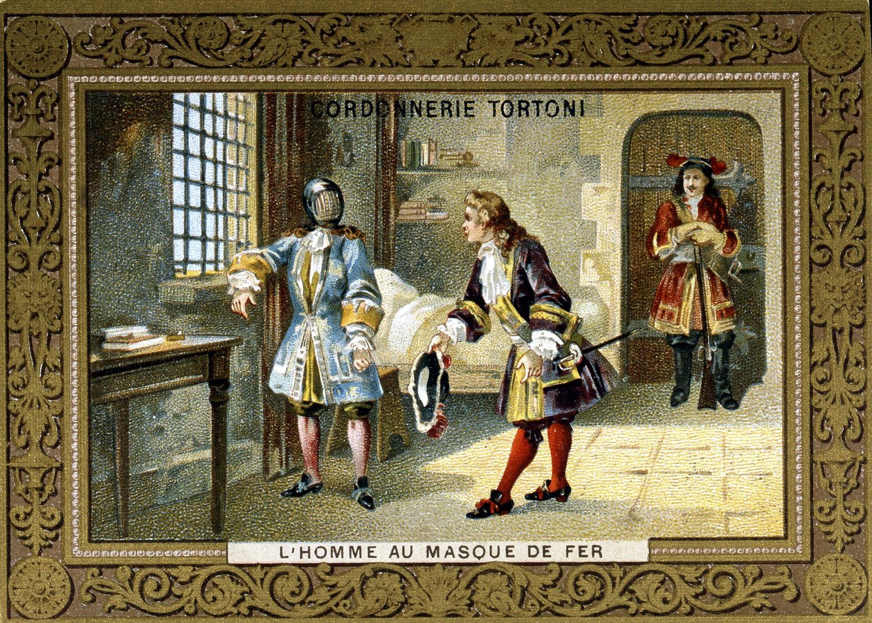 Mann med jernmaskelåser i fengselet til Saint Margaret - Chromo of the Shoemaker Tortoni av Unknown artist