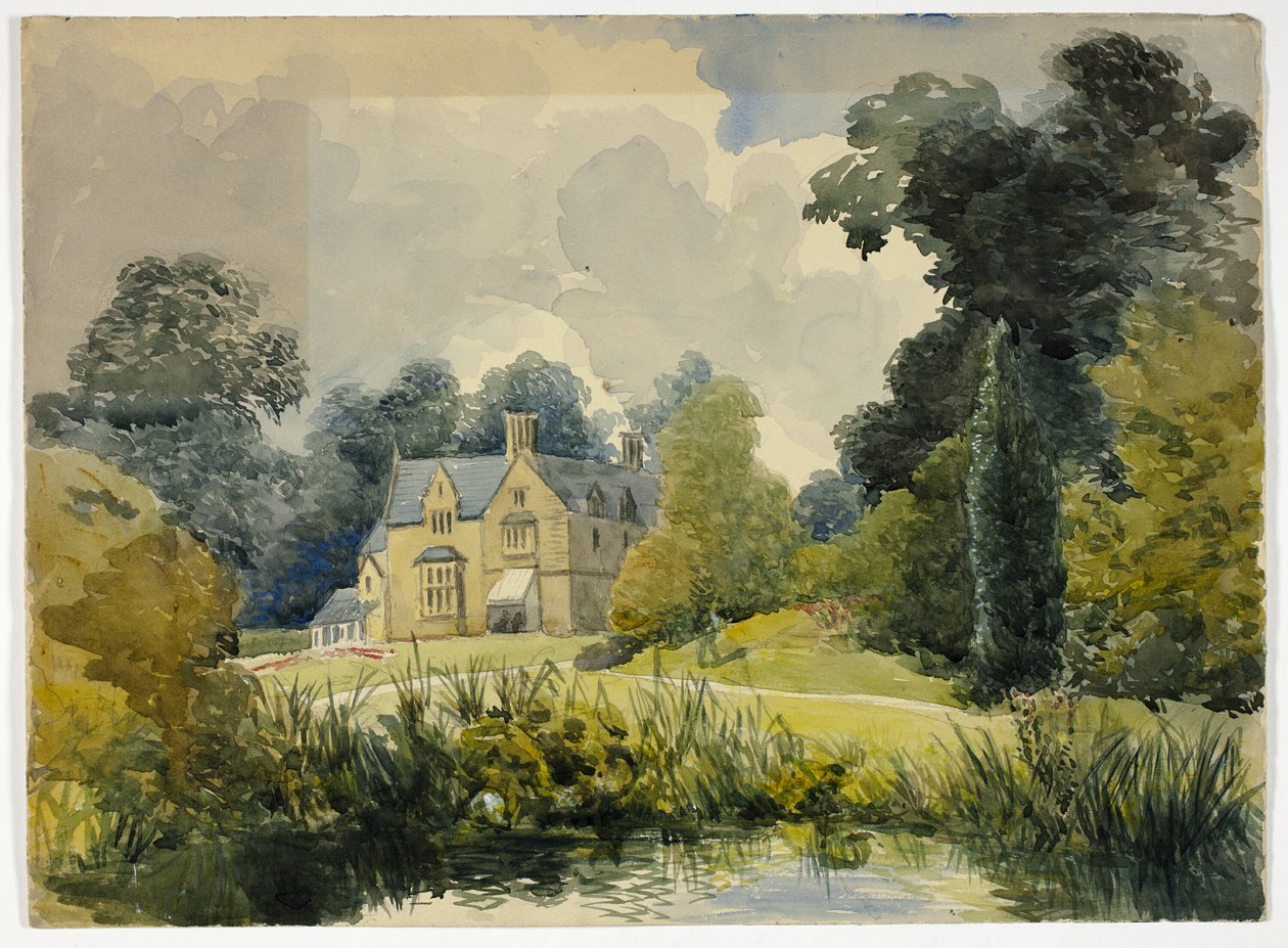 Herregård sett fra dammen av Unknown artist