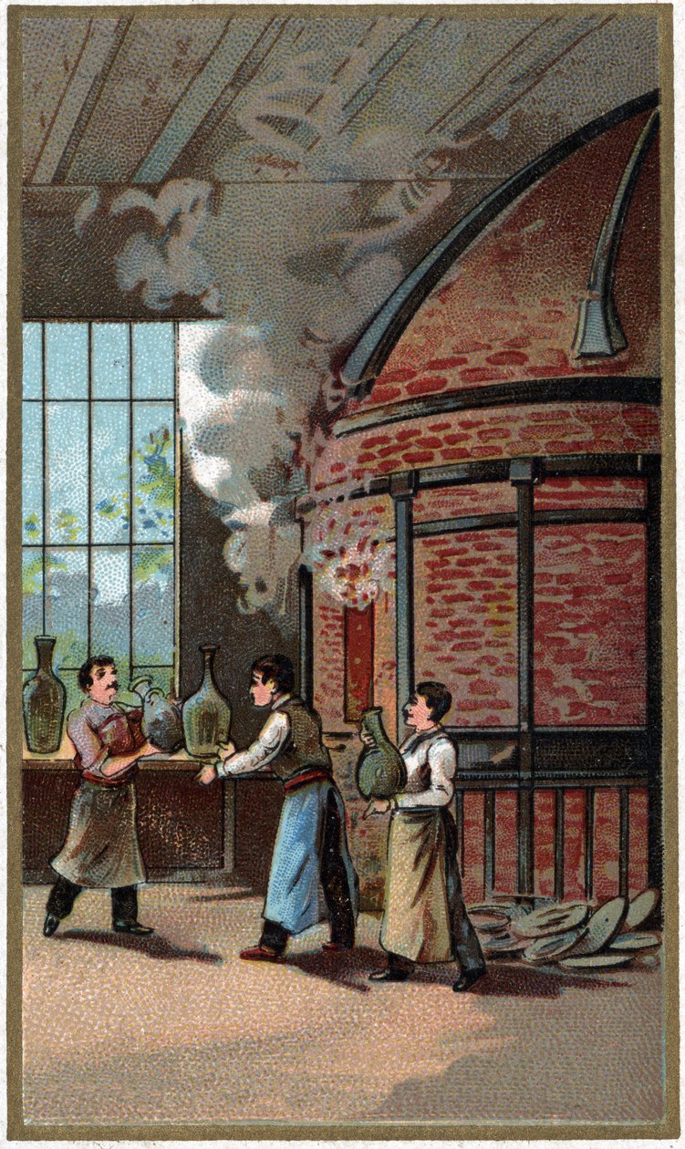 Produksjon av porselen: matlaging. Kromolitografi fra slutten av 1800-tallet av Unknown artist