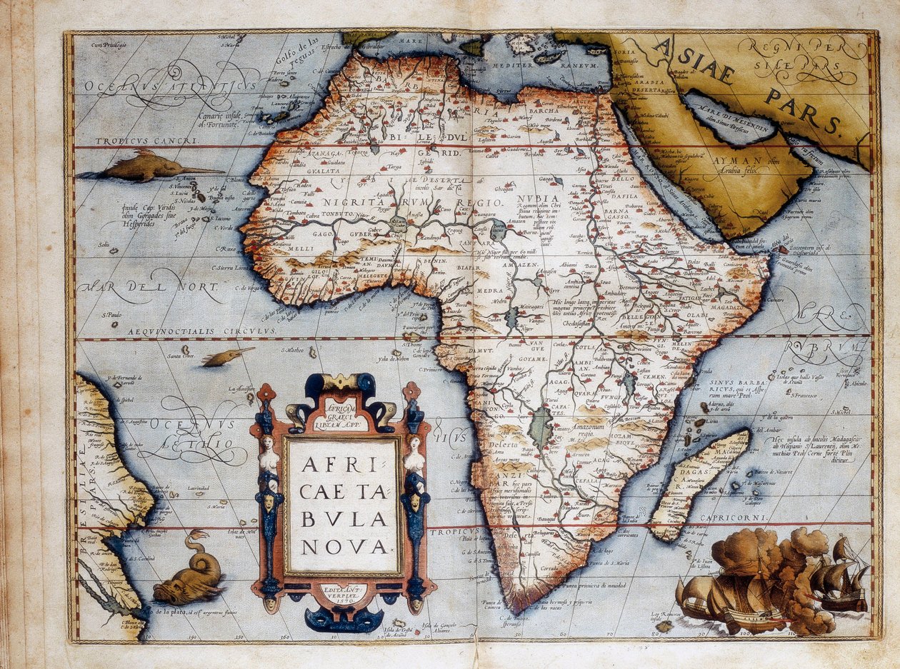Kart over Afrika, plate hentet fra "Theatrum Orbis Terrarum" av Abraham Ortelius (1527-1598) 1574 av Unknown artist