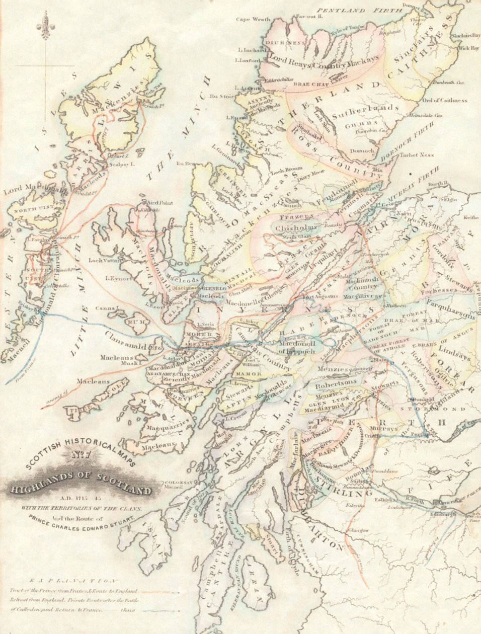 Kart over høylandet i Skottland med klanernes territorier av Unknown artist