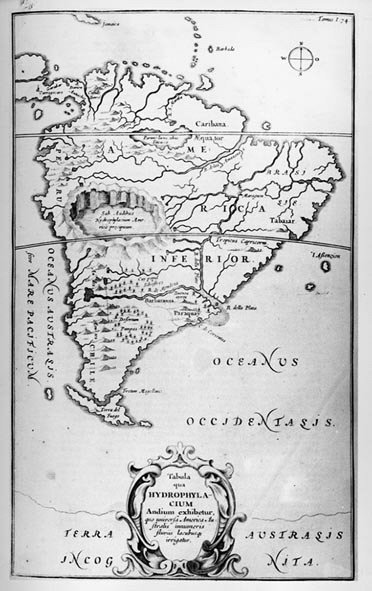 Kart over elvene i Sør-Amerika - i "The Sousterrain World", Athanasi Kireheri, rundt 1600. av Unknown artist