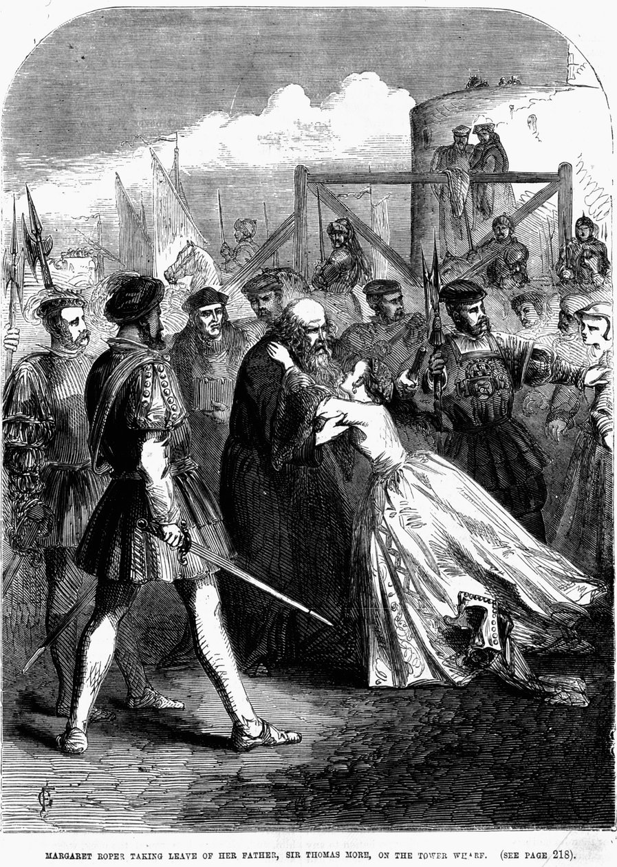 Margaret Roper tar farvel med faren Thomas More (1478 - 1535), nær Wharf Tower av Unknown artist