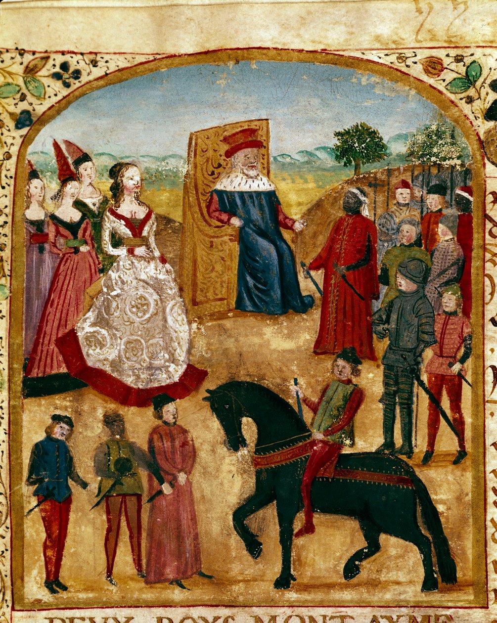 Margaret av York (eller Margaret Plantagenet eller av Burgund eller av England) (1446-1503) møter ektemannen Charles av Valois Burgund kjent som Charles the Temerary, hertug av Burgund til Damme 03/07/1468 Miniatyr hentet fra "" Faktabok av Alexa av Unknown artist