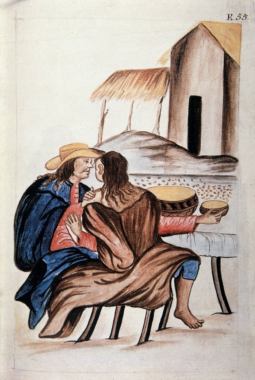 Ekteskapsordning mellom indianere, fra boken "Trujillo del Peru" eller "Códice Martínez Compañón", av Baltazar Martinez Compañón y Bujanda, biskop av Trujillo (1782-1785) av Unknown artist