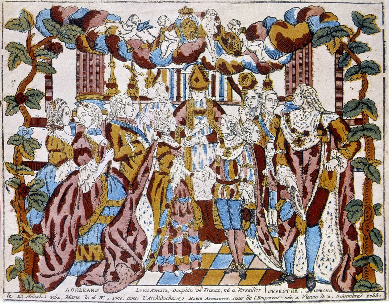 Ekteskap av Louis XVI med Maris Antoinette, rundt 1774, i Orleans. av Unknown artist
