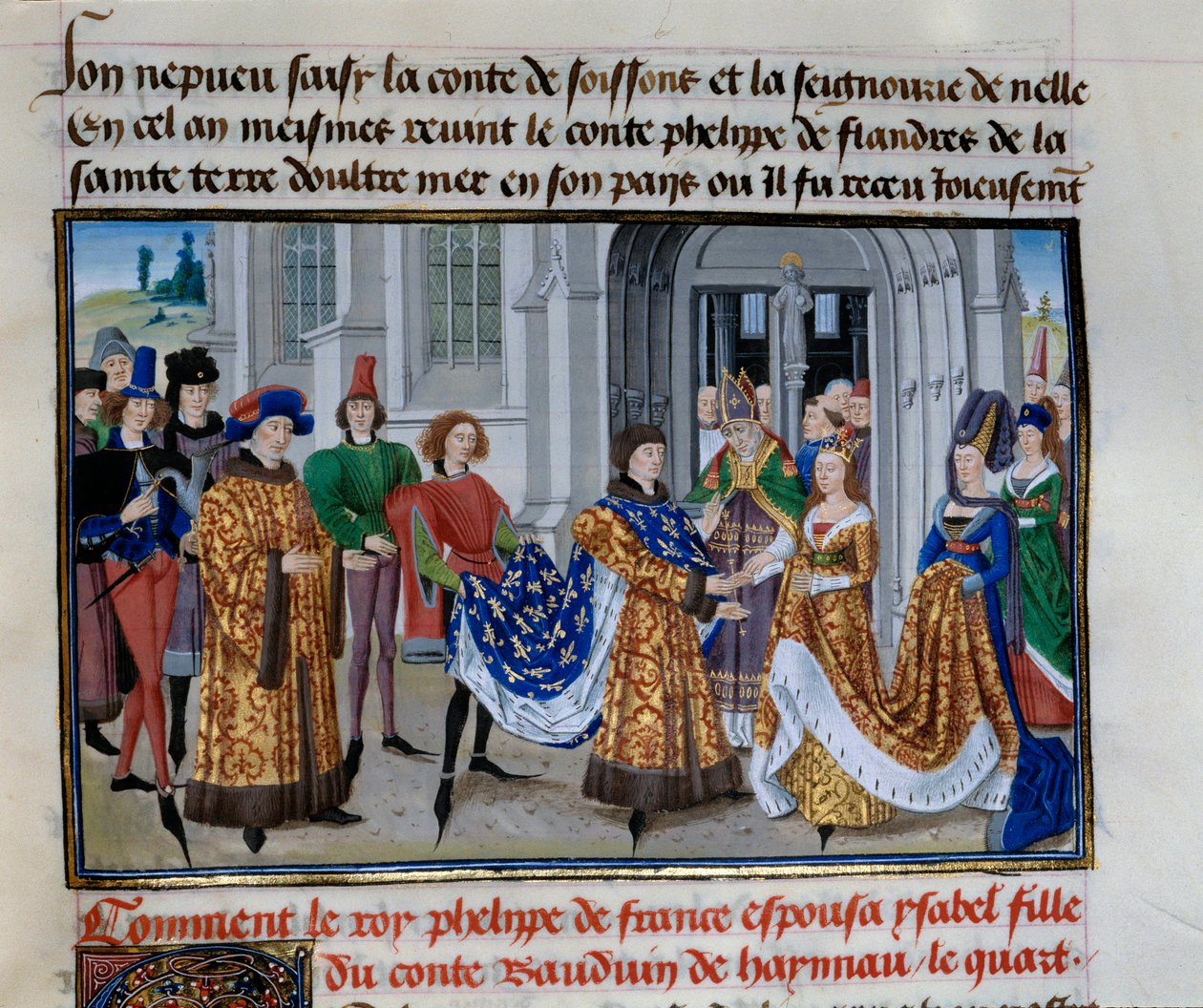 Ekteskap med Philippe Auguste (1165-1223) og Isabelle de Hainault (28. april 1181). Miniatyr i "" Chronicles of Emperors"" av Loyset Liedet (1420-1479) av Unknown artist