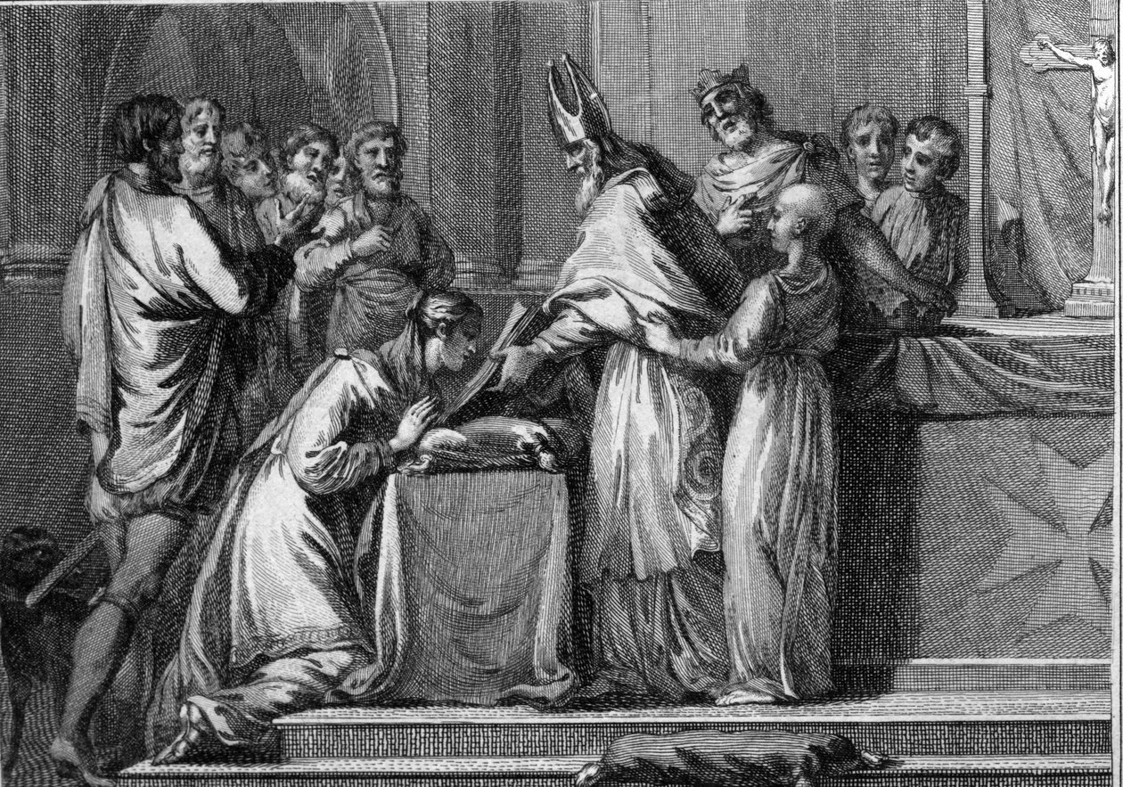 Marriage of Sigebert I (535-575), King of Austrasia and Brunehaut (or Brunehilde, 543-613), 566. Engraving of the 18th century. av Unknown artist