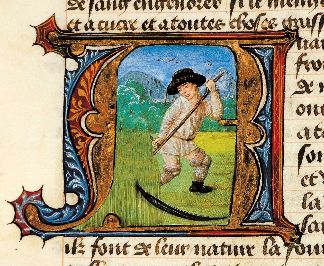 Medisin: en bonde som klipper hveten. Miniatyr hentet fra Treatise on Medicine av Aldebrande de Florence (Aldebrando) av Unknown artist