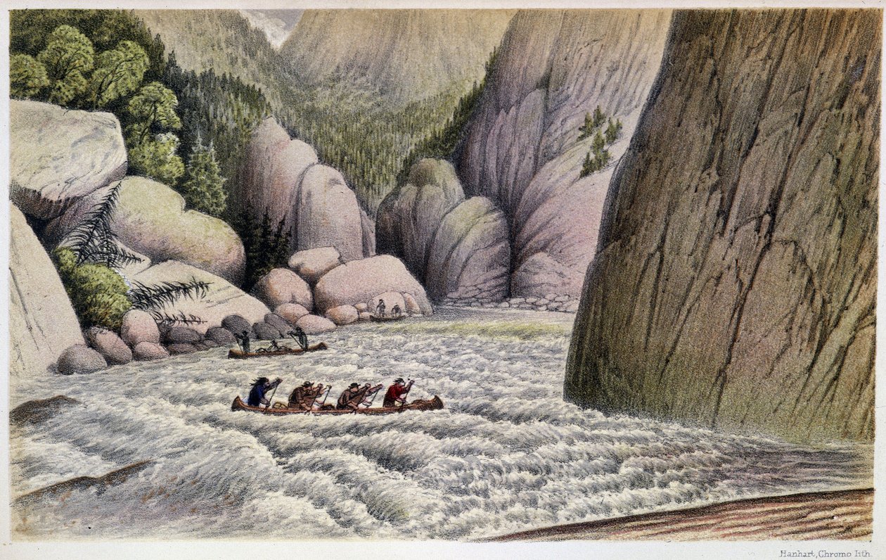 Men in Canoeing Descending Rapids: "" An escape at the fourth rapid""" - i "" Exploration of the Labrador Peninsula"" av Hind, London av Unknown artist