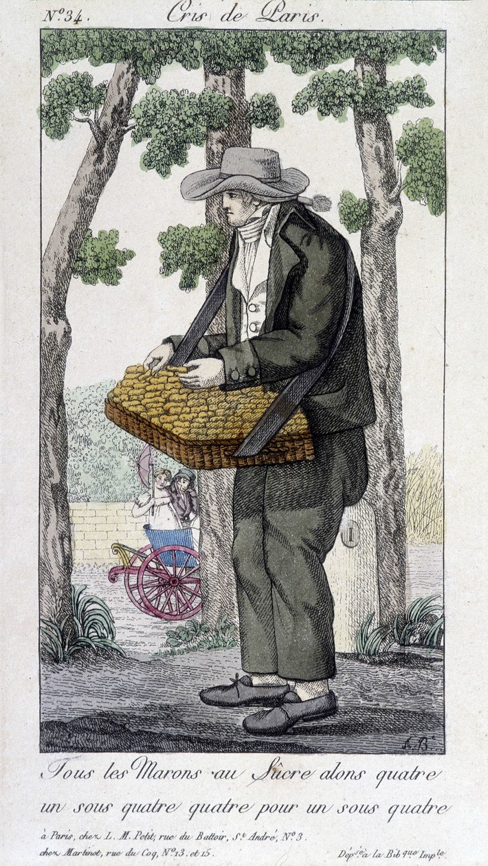 Kastanjehandler med sukker - i “” Cris de Paris””, deb. 1800-tallet av Unknown artist