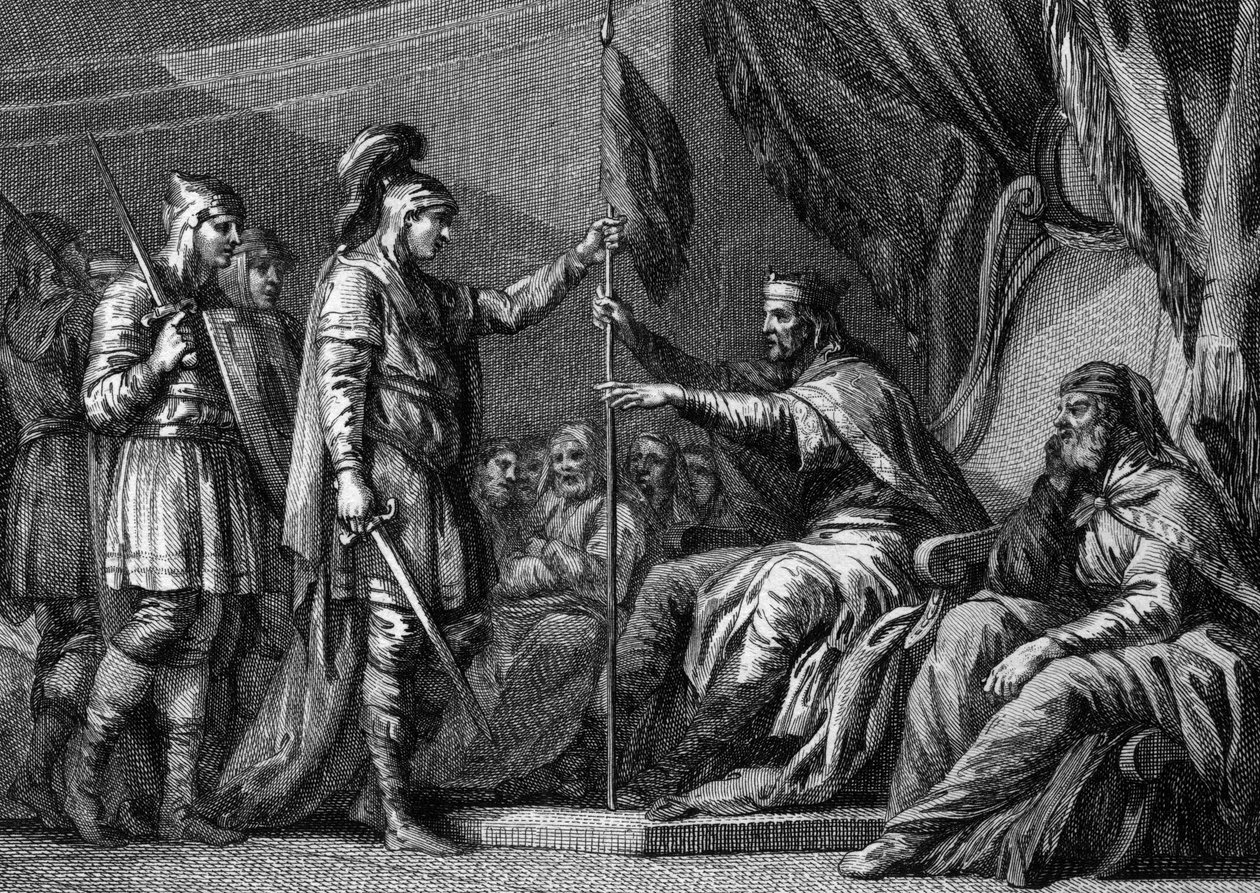 Merovingertid: en borgermester i palasset (rikets dignitær) avla ed før han tiltrådte. Han sverger til eveques og herrer i regionen å beholde sine respektive rettigheter. Gravering fra 1700-tallet. av Unknown artist