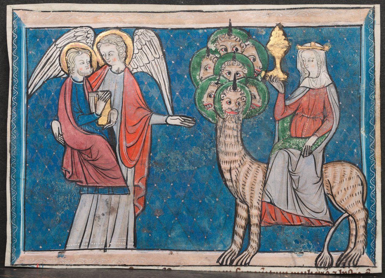 Miniatyr fra a manuscript of the Apocalypse: The Woman on the Scarlet Beast and The Fall of Babylon av Unknown artist
