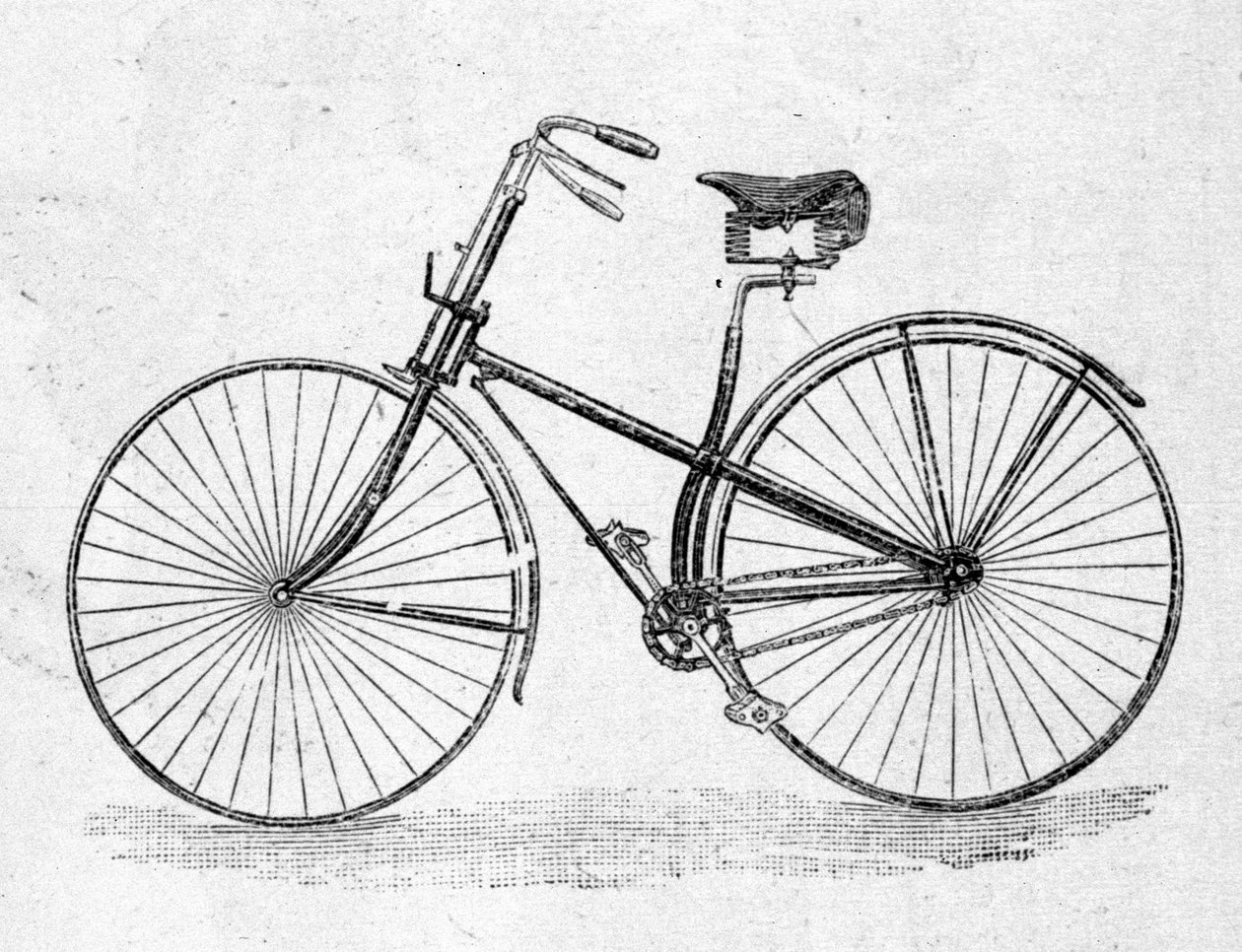 Modell av sykkel med rett kropp. av Unknown artist
