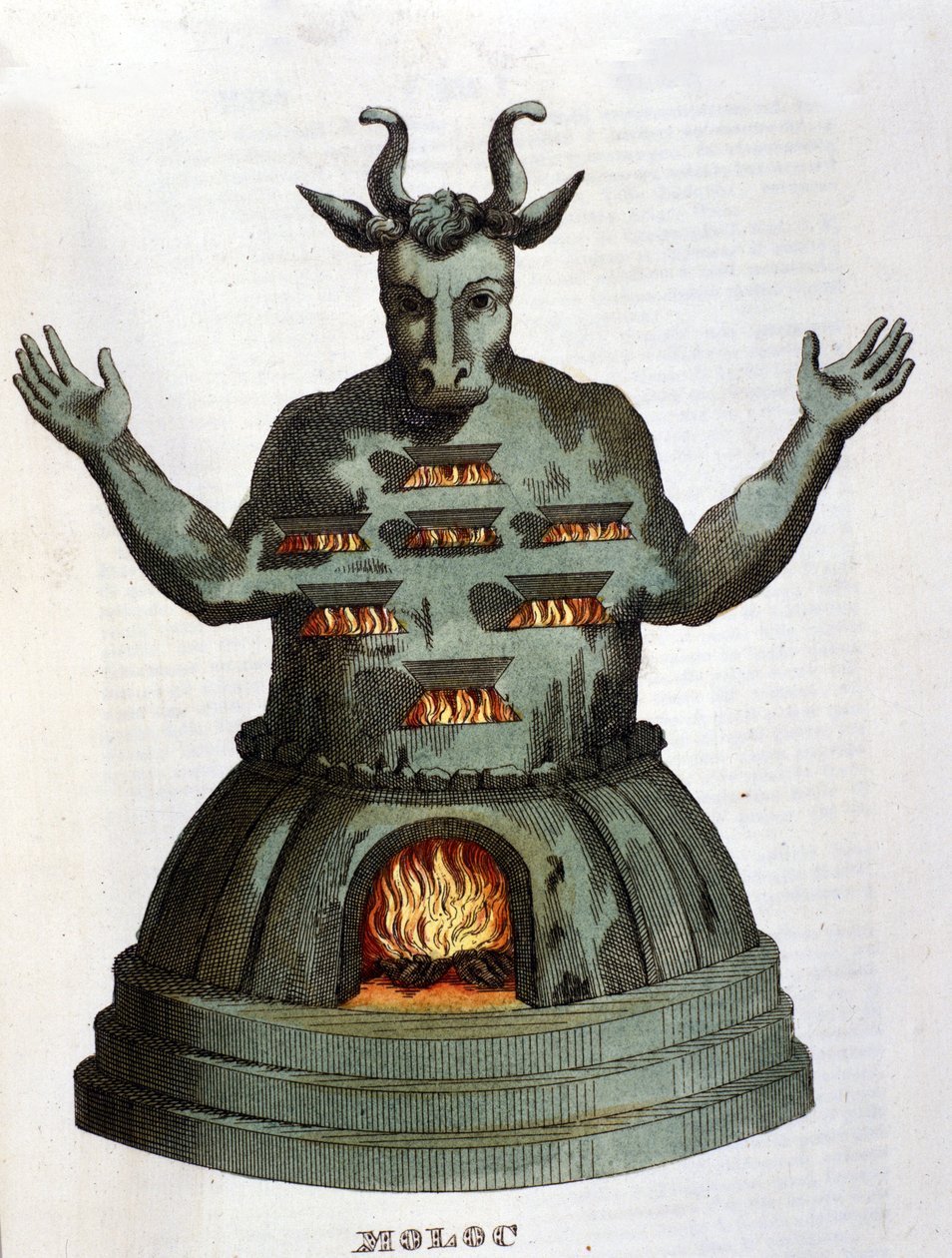 Moloch. Gammel karthagisk guddom. Vi ofret barna til ham ved å kaste dem i flammene. Gravering av 1800-tallet. av Unknown artist