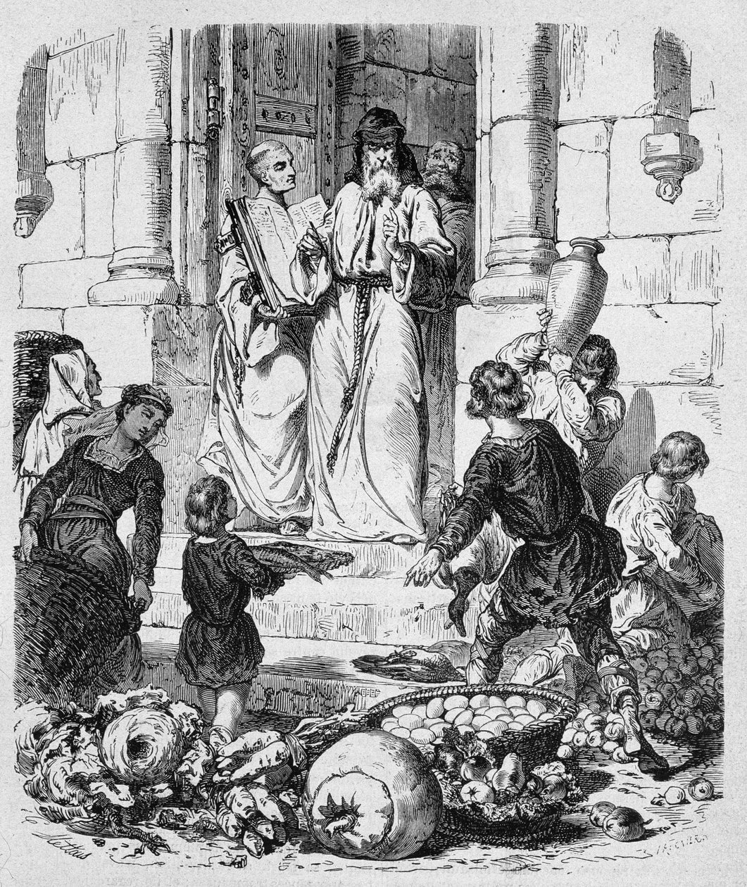 Munker samler inn tiende på folket - i «Histoire des popes», av Maurice Lachatre av Unknown artist