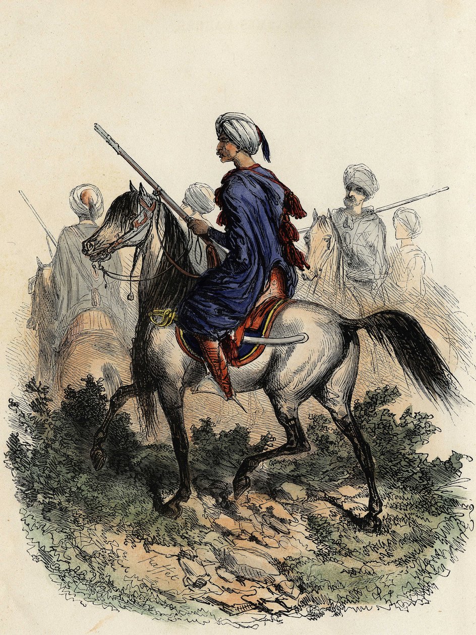 Mauriske gendarmer (eller feltvakter) med ansvar for det landlige politiet i Alger, utdannet i 1831. i «L