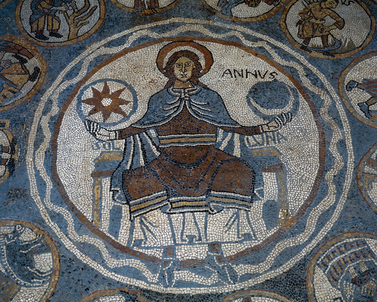 Mosaikkgulv som viser årets måneder av Unknown artist