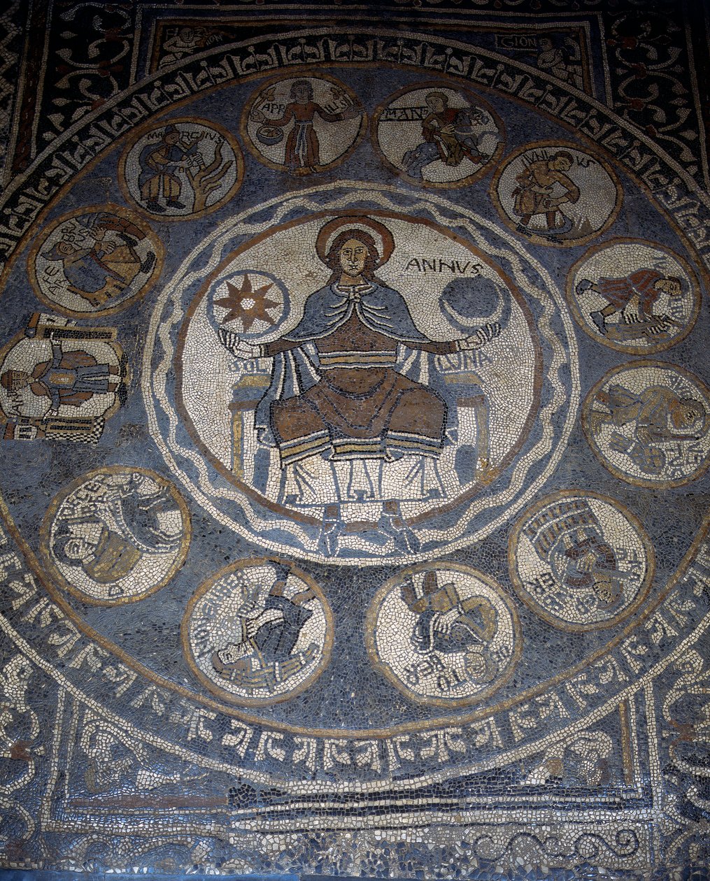 Mosaikkgulv som viser årets måneder av Unknown artist
