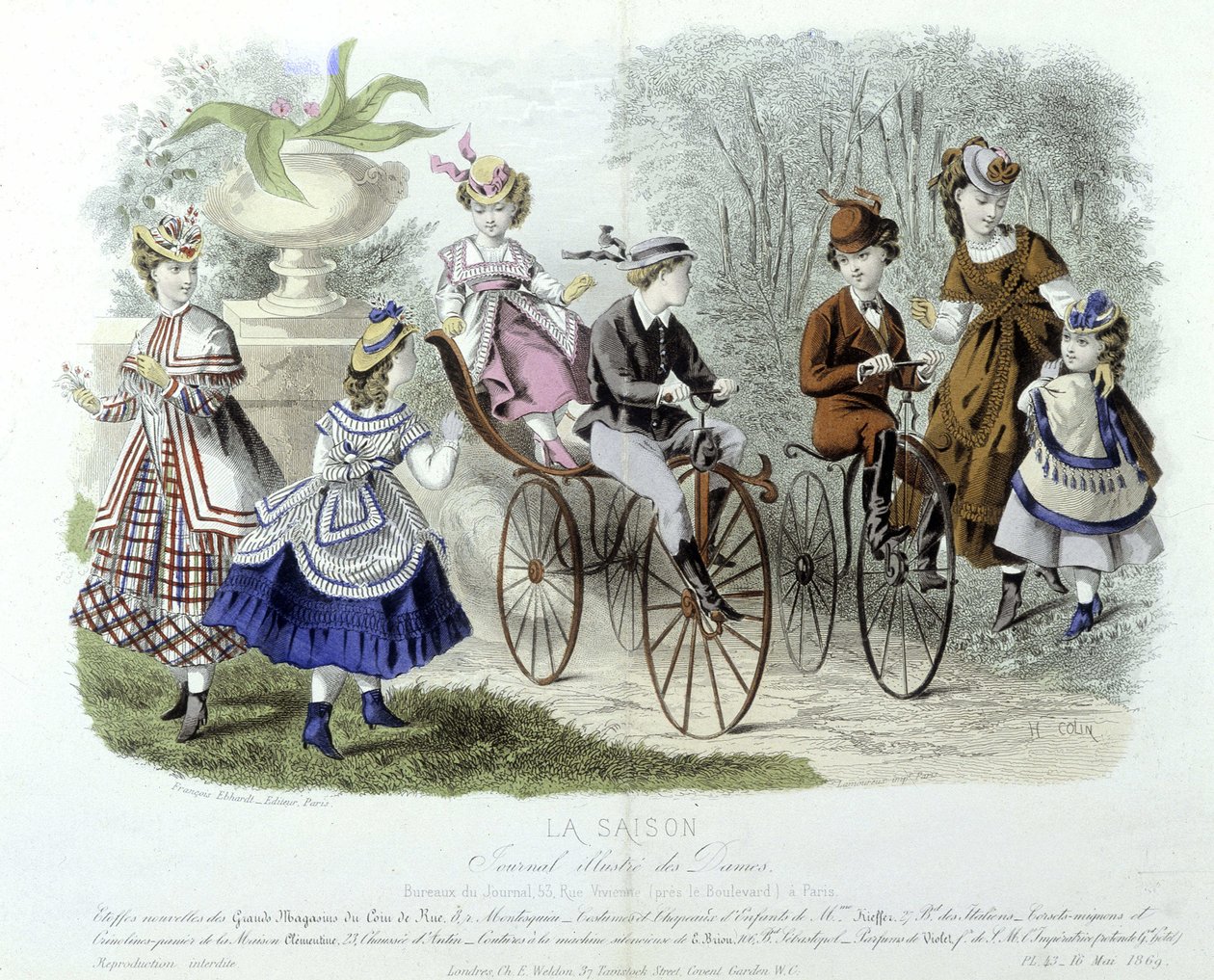 Mødre, barn og sykler i barnehagen (barnemote) - i “” Le journal illustré des dames”” av Unknown artist