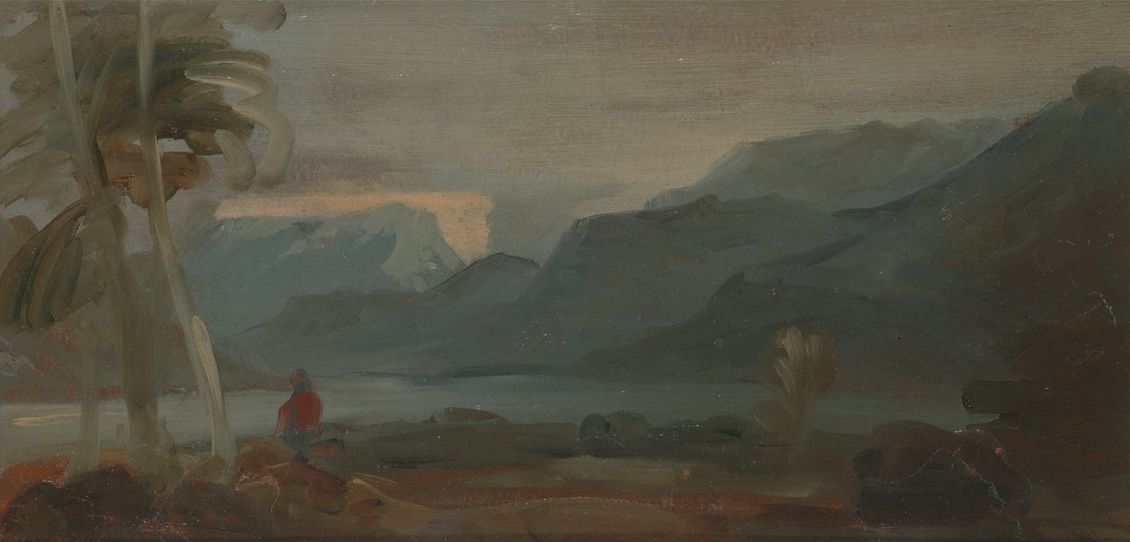 Fjelllandskap med figurer og storfe av Unknown artist