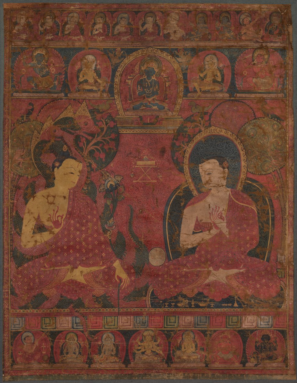Nagarjuna (ca. 150–250 e.Kr.) med en buddhistisk mester av Unknown artist