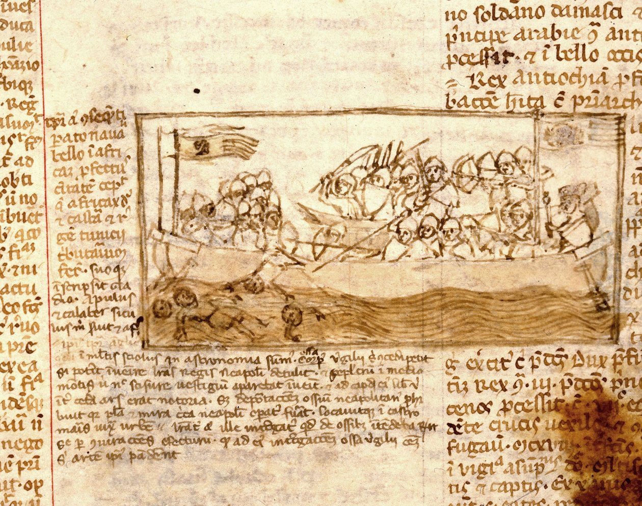 Sjøslag mellom sarasenere og korsfarere i 1120. Ifølge manuskriptet «Pilegrimsreisen til det hellige land» fra 1100-tallet. Marciana, Venezia. av Unknown artist