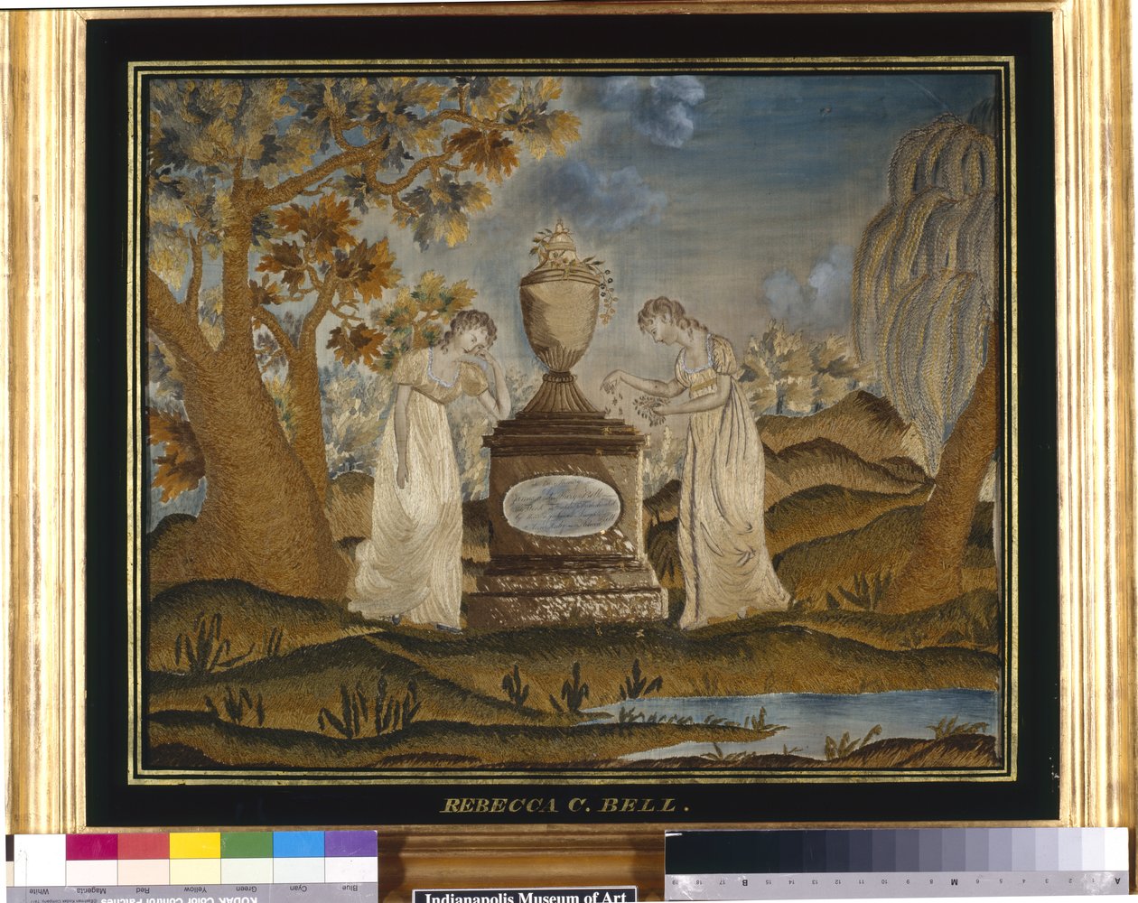 Håndarbeid sørgebilde (silketråder, brodert) av Unknown artist
