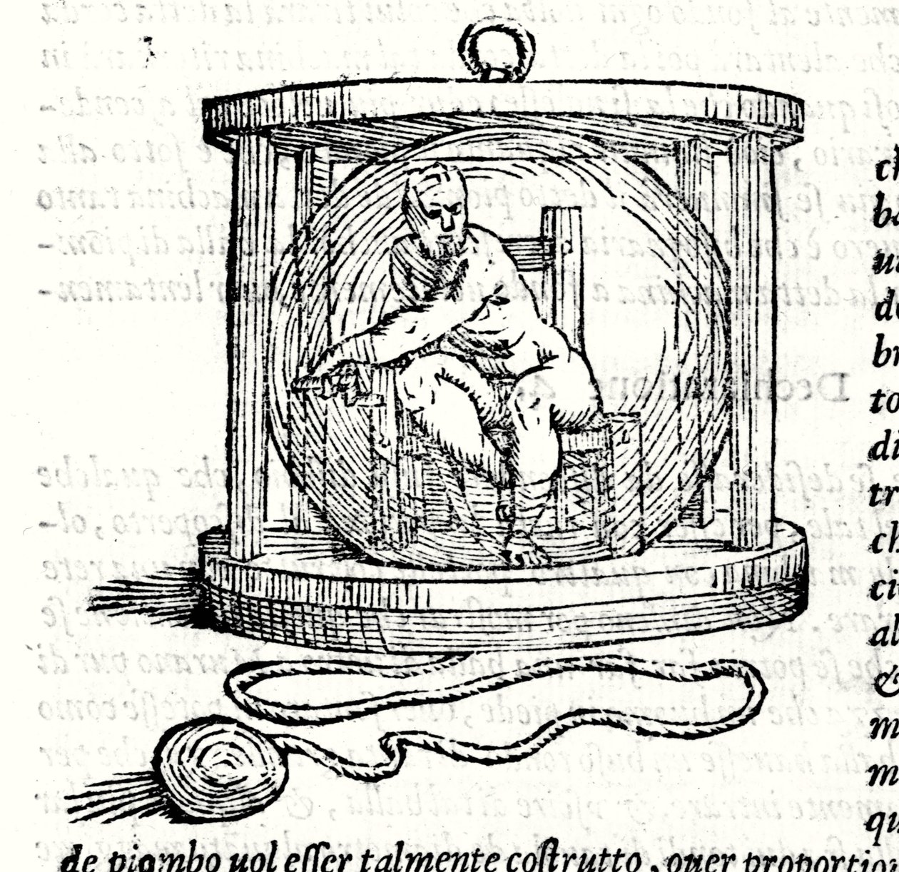 Nicoli Fontanas andre drakt kalt Tartaglia (1499 - 1557). Det sørger for en krystallkule der dykkeren lukker seg. Gravering 1500-tallet. av Unknown artist