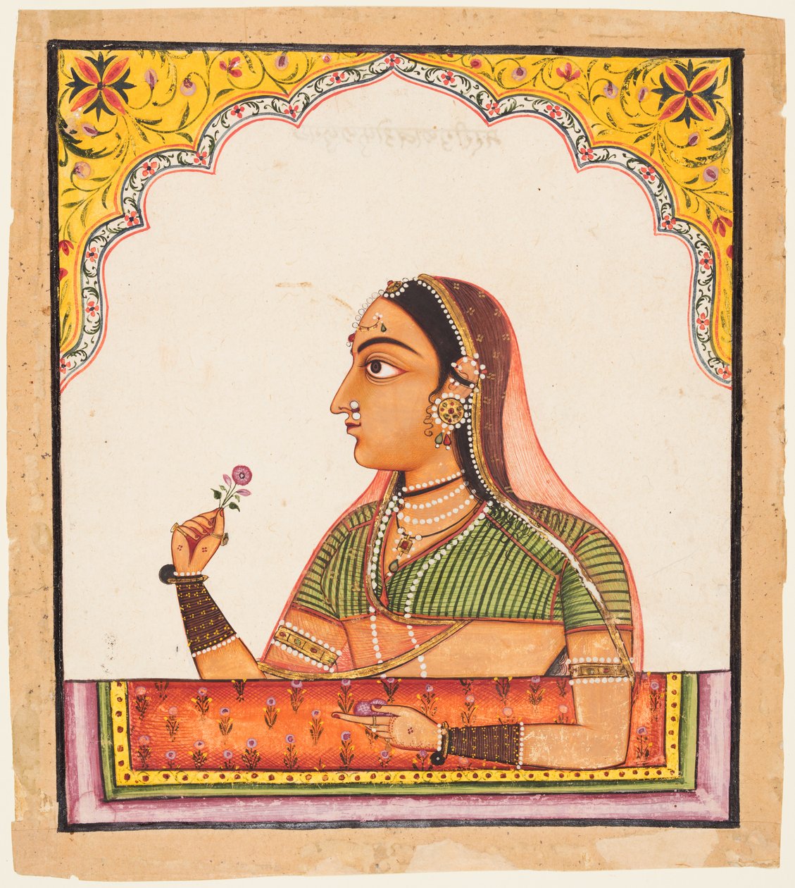 Noblewoman at a Jharokha Window Holding a Rose, fra en Portraits of Women-serie av Unknown artist