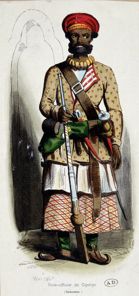 Underoffiser (underoffiser) cipaye (India) - gravering av Unknown artist