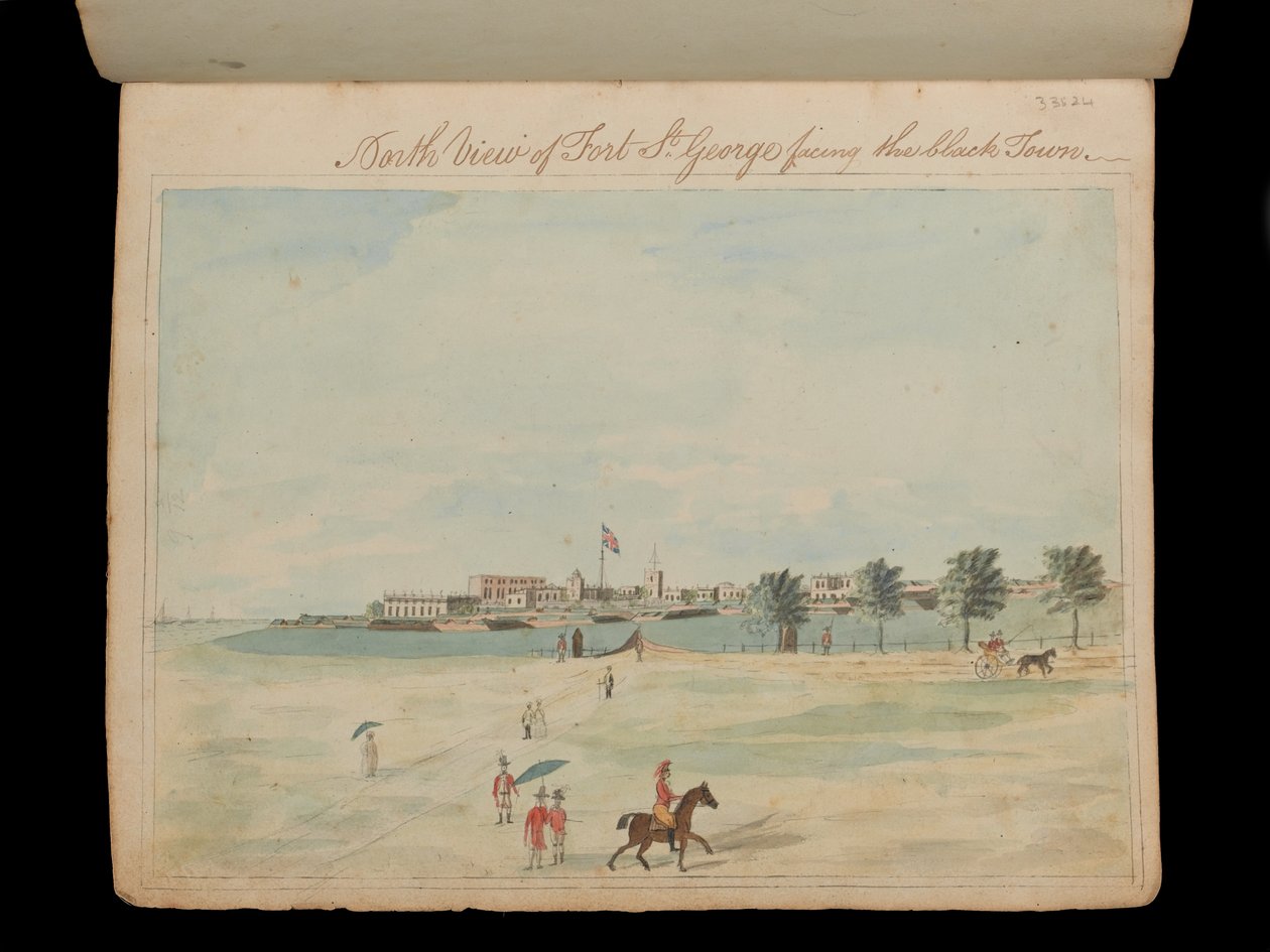 Nordutsikt over Fort St George vendt mot den svarte byen’, ca. 1800 (akvarell) av Unknown artist