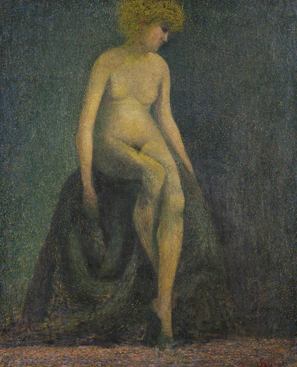 Naken med blondt hår, forfalskning på Georges Seurats måte av Unknown artist