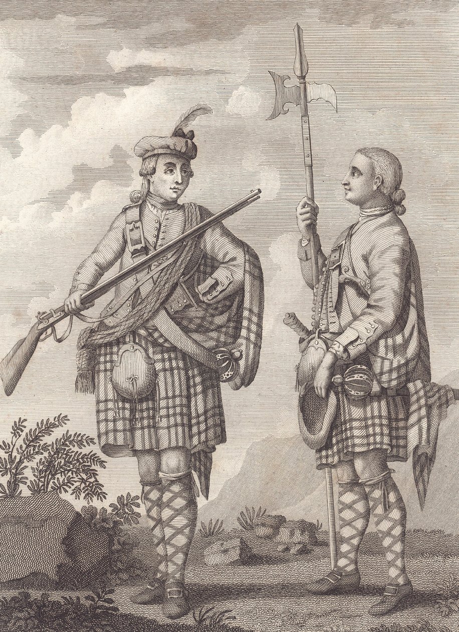 Offiser (til venstre) og sersjant for 42nd Highlanders – Black Watch – ca. 1750 (gravering) av Unknown artist