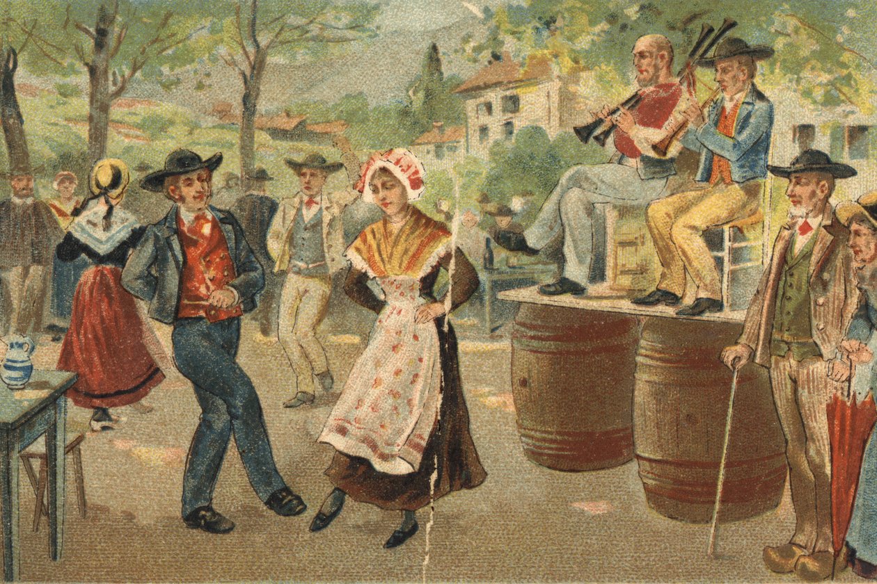 Gammel skikk feiret i Auvergne-regionen: bøyen under Johannesfesten. Kromolitografi fra slutten av 1800-tallet. av Unknown artist