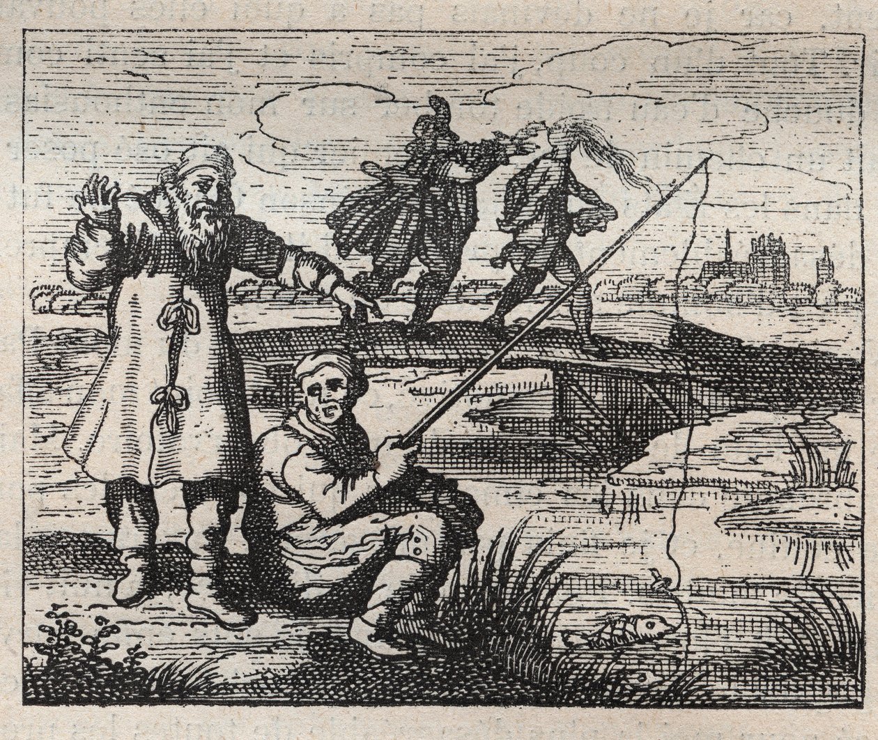 Gamle ordtak: anledningen er skallet bakfra - gravering 1700-tallet av Unknown artist