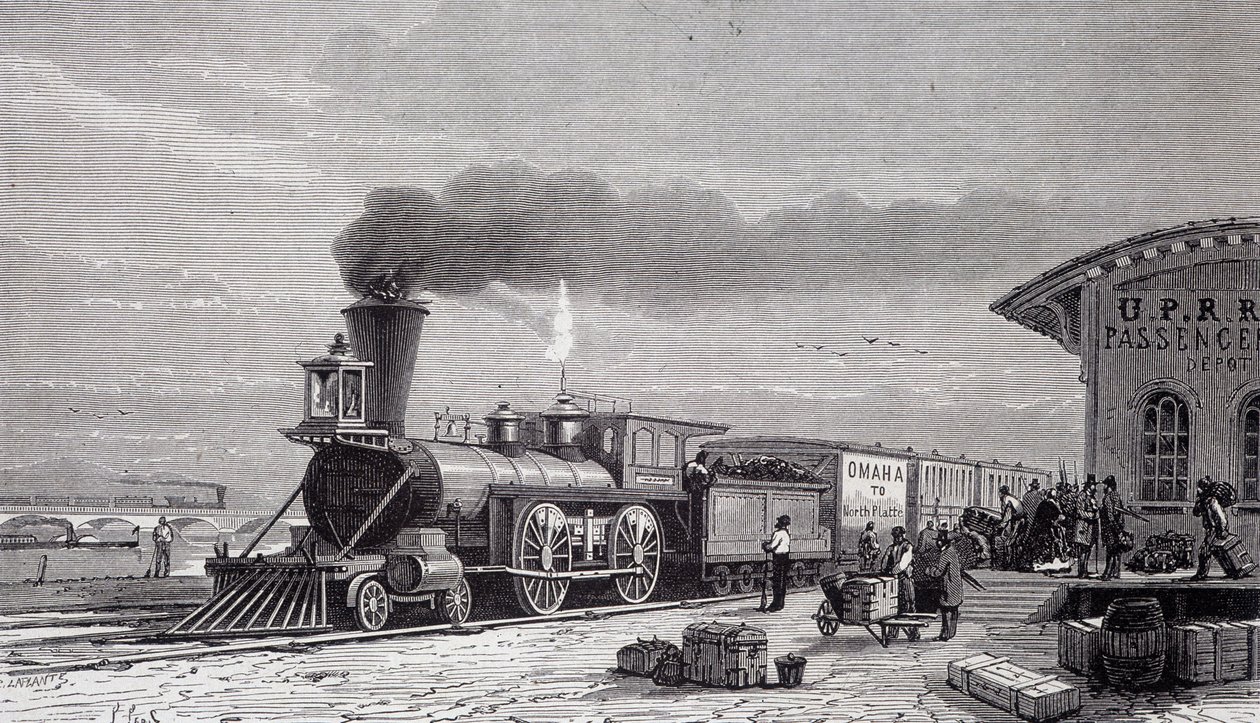 Omaha Station, startpunktet for Pacific Railway - i "" Tour du monde" av Unknown artist