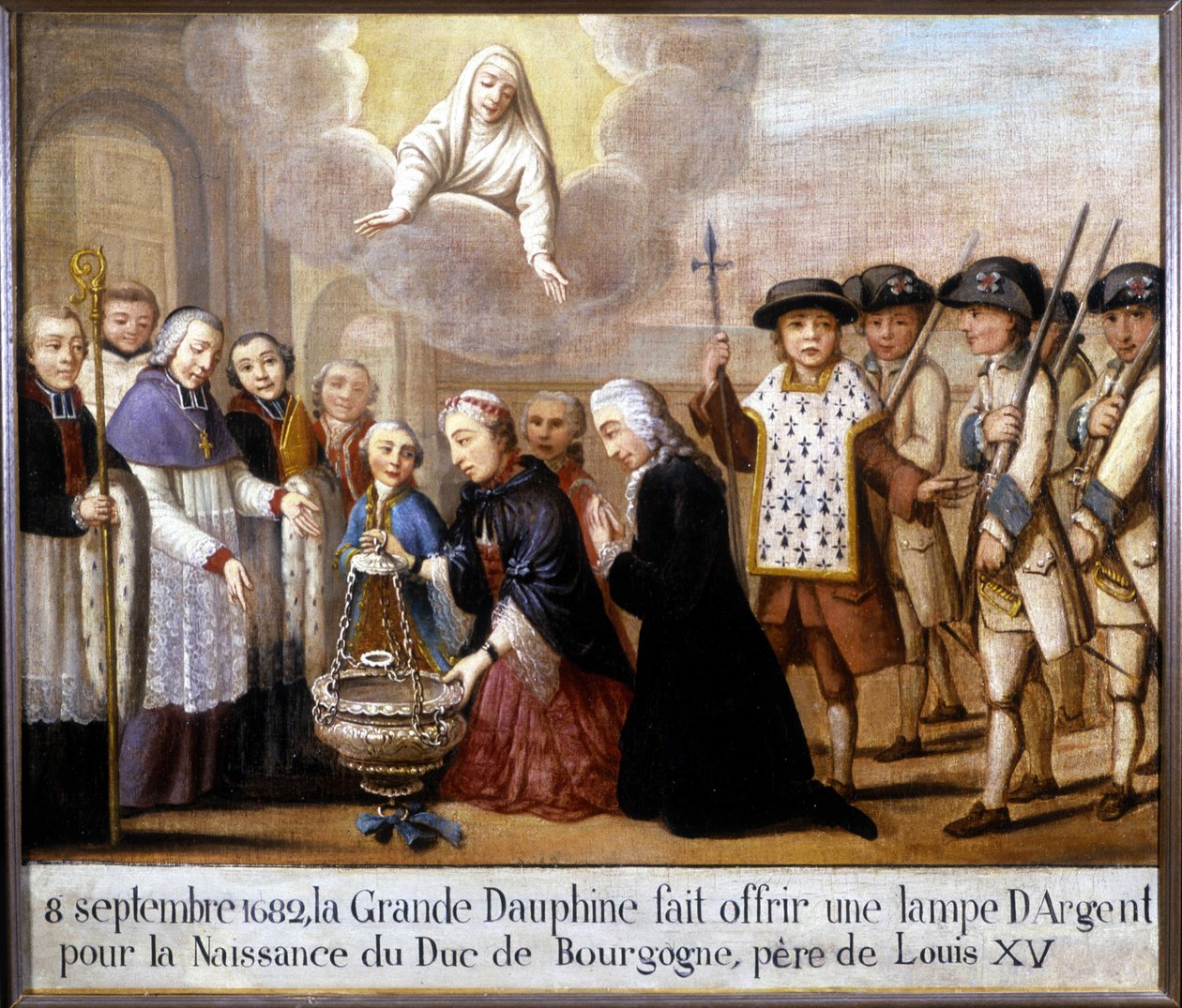 Den 8. september 1682 tilbød den store delfinen en sølvlampe for fødselen til hertugen av Burgund (Louis de France) av Unknown artist