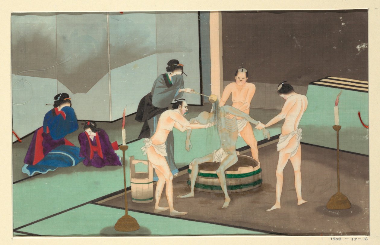 En av seksten scener av en manns død og begravelse av Unknown artist