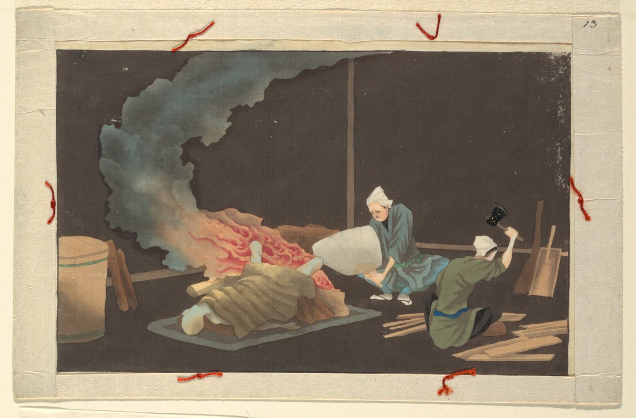 En av seksten scener av en manns død og begravelse av Unknown artist