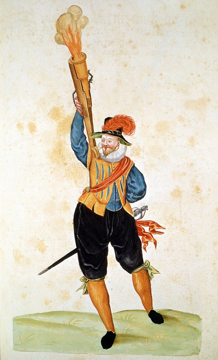 Et av de første skytevåpnene - i "Håndbok for pyroteknikk, våpenlager og festningsverk" "på 1500-tallet. av Unknown artist
