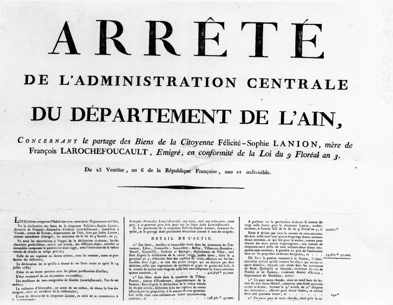Ordre fra sentraladministrasjonen til avdelingen for Ain - Rochefoucauld Family Archives. av Unknown artist