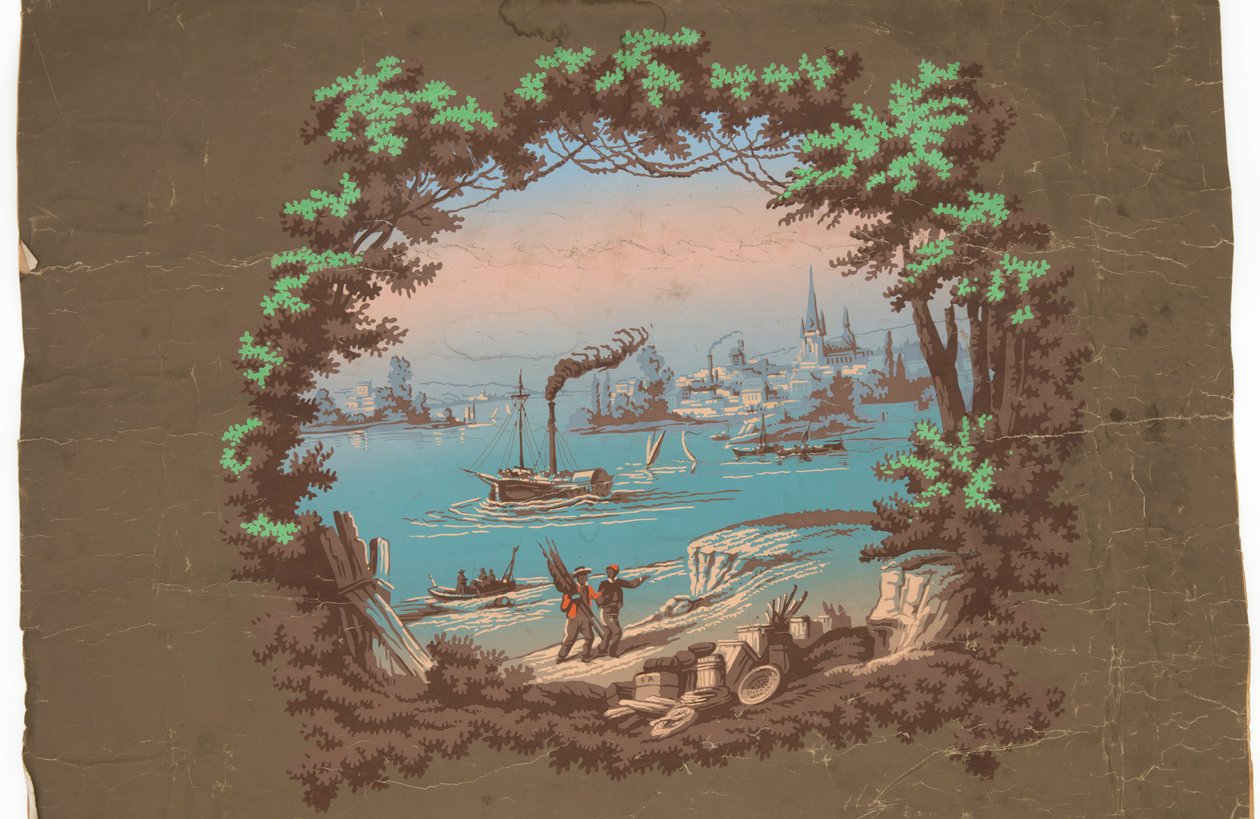 Overdør med havnescene av Unknown artist