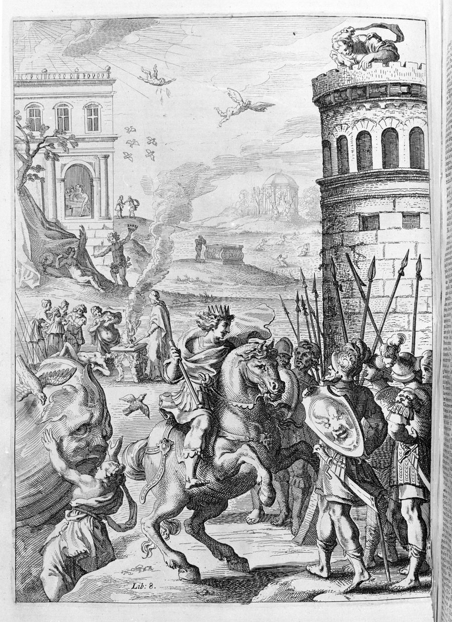 Ovid (Ovidius) - illustrasjon til bok 15 - (P. Ovidius Nasonis Metamorphose libri XV um notis TH. Farnabii.) notat av Thomas Farnaby (Farnabia) (1575-1647) av Unknown artist