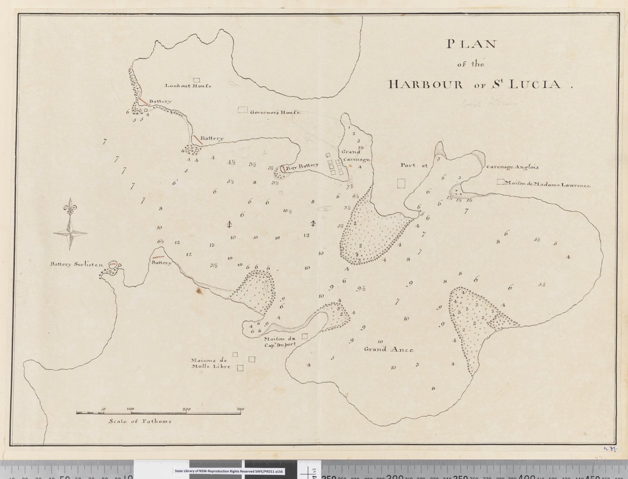 Side 37c Plan over havnen i St. Lucia av Unknown artist